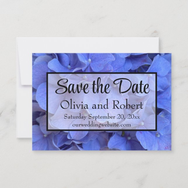 Blue periwinkle elegant floral hydrangeas  save the date (Front)