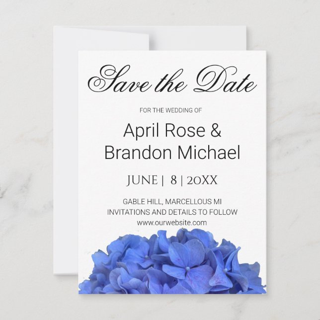 Blue periwinkle elegant floral hydrangeas  save the date (Front)