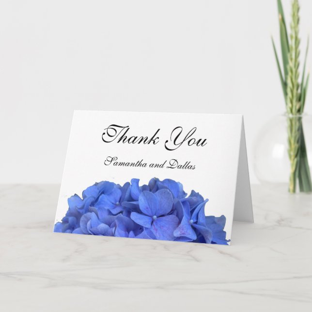 Blue periwinkle elegant floral hydrangeas  thank you card (Front)