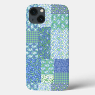Blue Periwinkle Floral Boho Faux Patchwork Pattern iPhone 13 Case