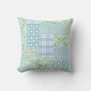 Blue Periwinkle Flowers Vintage Faux Patch Pattern Cushion