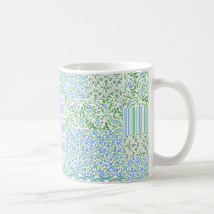 Blue Periwinkle Flowers Vintage Faux Patchwork Coffee Mug