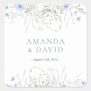 Blue Periwinkle Wildflower Wedding Square Sticker