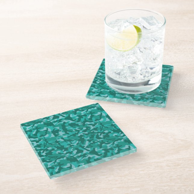 Blue Persian Camouflage  Glass Coaster (Angled)