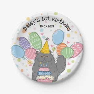 Blue Persian Cat Birthday Party Paper Plates
