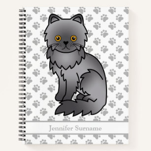 Blue Persian Cute Cartoon Cat & Custom Text Notebook