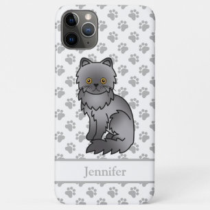 Blue Persian Cute Cartoon Cat & Name iPhone 11 Pro Max Case