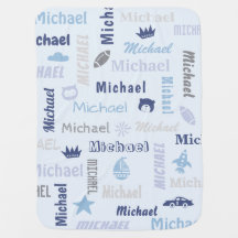 Blue personalise name baby boy Baby Blanket