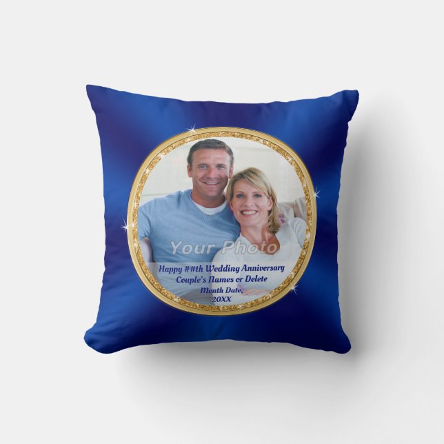 Blue Personalised Anniversary Photo Gifts, Delete Cushion (Front)