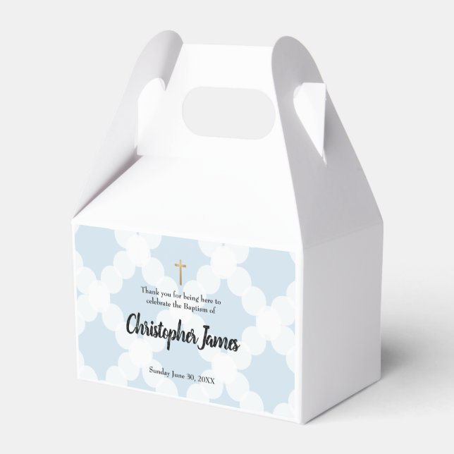 Blue personalised baby boy Baptism Thank you Gift Favour Box (Back Side)