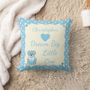 Blue Personalised baby name Teddy Bear Cushion