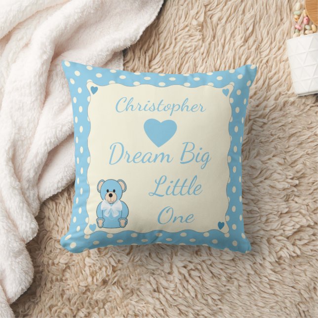 Blue Personalised baby name Teddy Bear Cushion (Blanket)