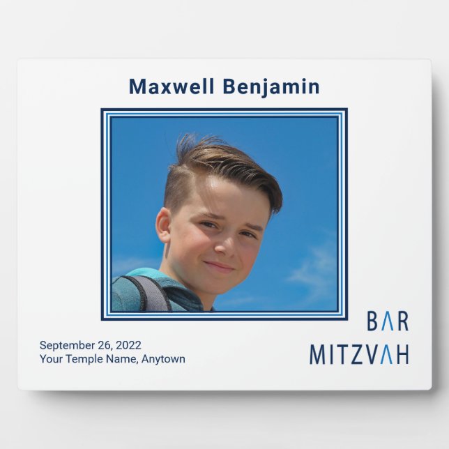 Blue Personalised Bar Mitzvah Photo Plaque (Front)