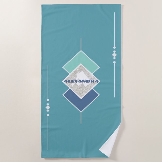 Blue Personalised Beach Towel (Front)