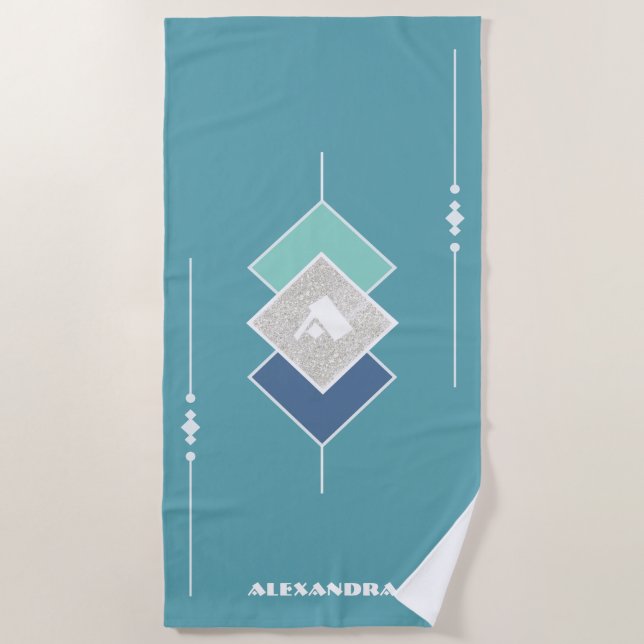 Blue Personalised Beach Towel (Front)