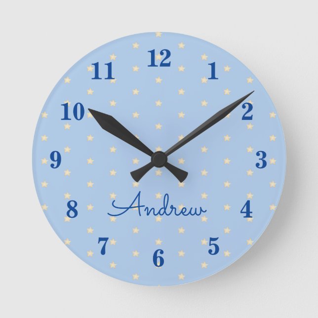 Blue Personalised Boy  Round Clock (Front)