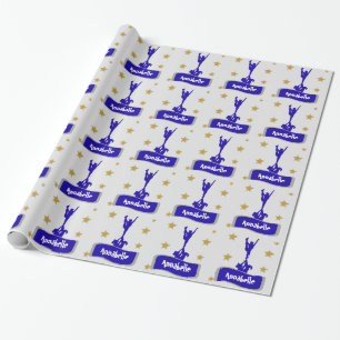 Blue personalised cheerleader wrapping paper