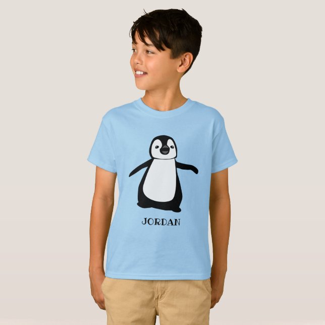 Blue personalised cute penguin illustration Girl T-Shirt (Front Full)