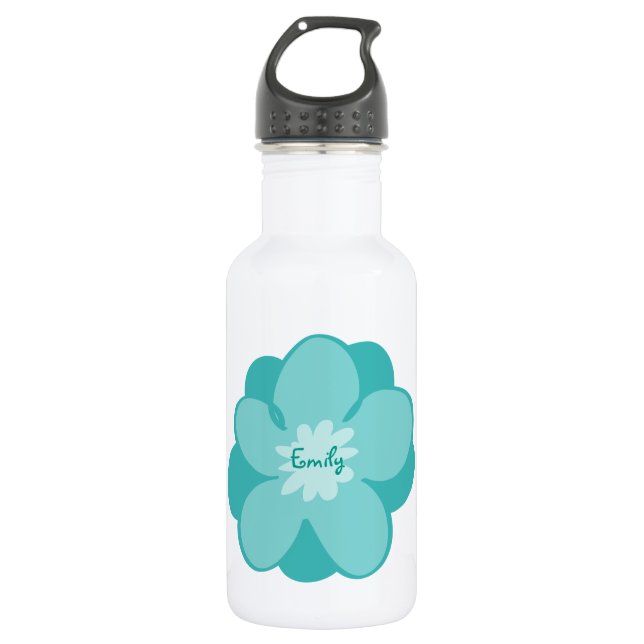 Blue personalised flower 532 ml water bottle (Front)