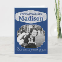 Blue Personalised Glitter Graduation Card