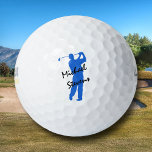 Blue Personalised Golfer Golf Balls<br><div class="desc">Your own personalised,  classy golf ball! A blue silhouette golfer in full swing is the background for your name in black script. No one on the course will question who this ball belongs to,  and it makes a great gift.</div>