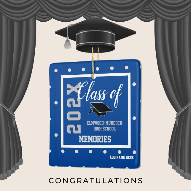 Blue Personalised Graduation Christmas  Ceramic Ornament (Graduation gifts boys love)