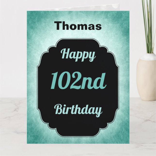 Blue personalised Happy 102nd Birthday Card (Front)