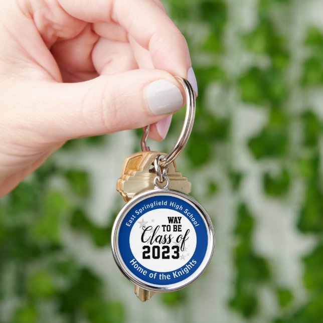 Blue Personalised High School Class of 2023 Key Ring (Hand)