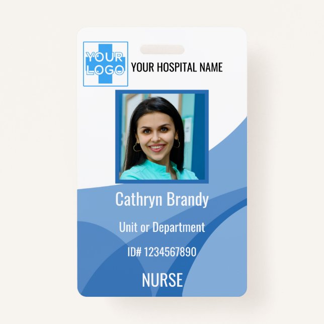 blue Personalised Hospital or Clinic Employee ID Badge (Front)