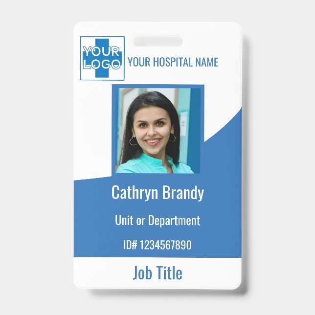 blue Personalised Hospital or Clinic Employee ID Badge (Front)