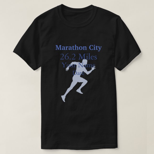Blue Personalised Marathon Runner T-Shirt (Design Front)