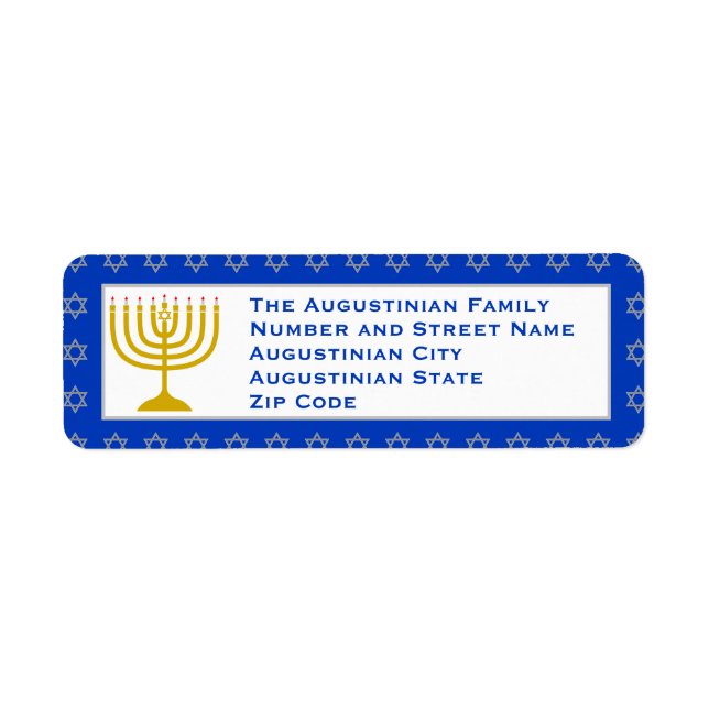 Blue Personalised Menorah HANUKKAH Return Address Label (Front)