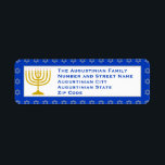 Blue Personalised Menorah HANUKKAH Return Address Return Address Label<br><div class="desc">Stylish blue Menorah RETURN ADDRESS LABELS, showing gold coloured menorah against a blue background with a silver grey Star of David pattern. There is customisable placeholder text, so you can personalise with your own details. Ideal addition for your Hanukkah-themed cards and invitations. Matching stationery and gifts are available in the...</div>