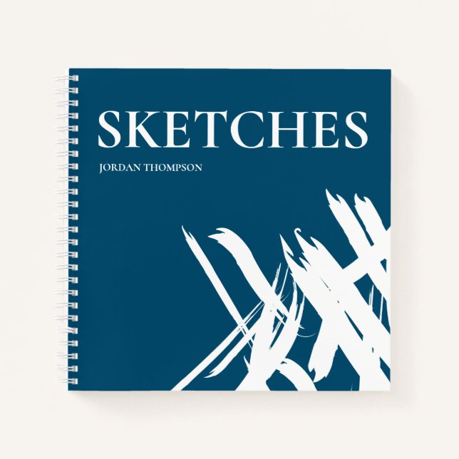 Blue Personalised Modern strokes Sketches Notebook (Front)