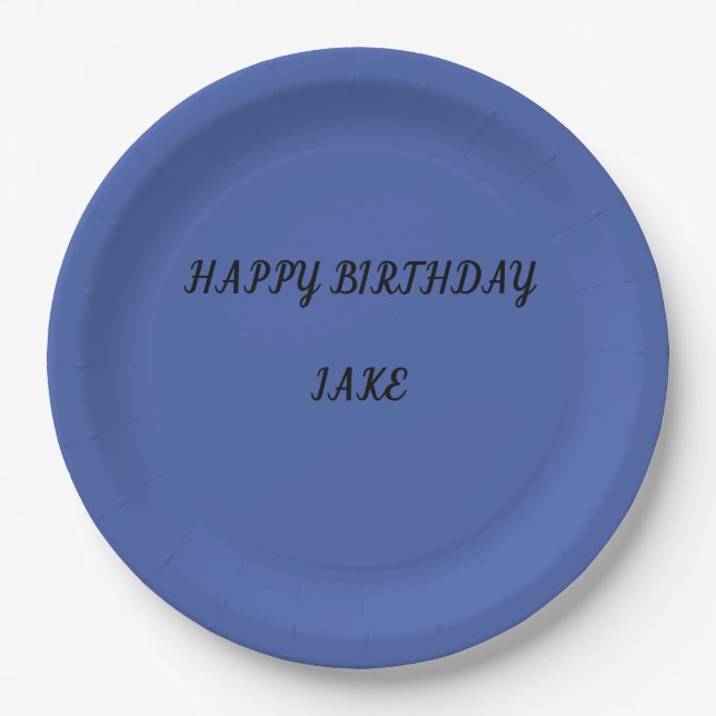 Blue personalised name birthday plates. paper plate (Front)