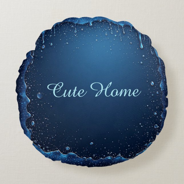Blue Personalised Name Custom Gift Round Cushion (Front)