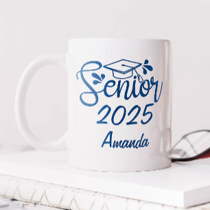 Blue Personalised Name Senior 2025 Coffee Mug