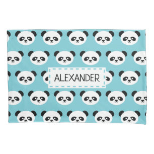 Blue Personalised Panda Bear Kids Kawaii Pillowcase