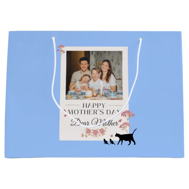 Blue Personalised Photo and Mothers Day Large Gift Bag (Front)