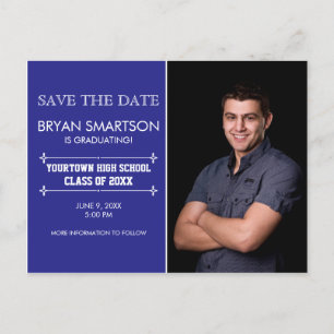 Blue Personalised Photo Graduation Save the Date Postcard