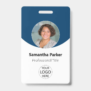 Blue Personalised Photo, Logo, Barcode Employee ID Badge