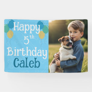 Blue Personalised Photo Puppy Dog Birthday Paw-ty Banner