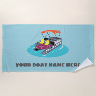 Blue Personalised Pontoon Boat Beach Towel