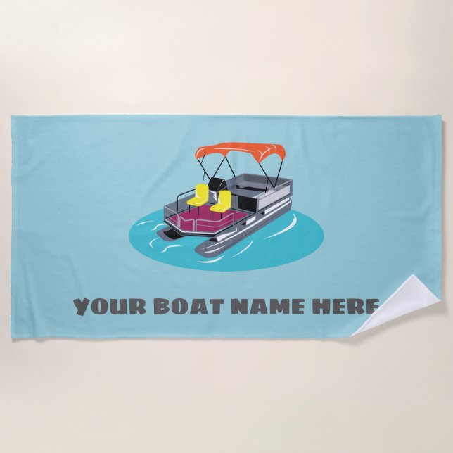 Blue Personalised Pontoon Boat Beach Towel (Front)