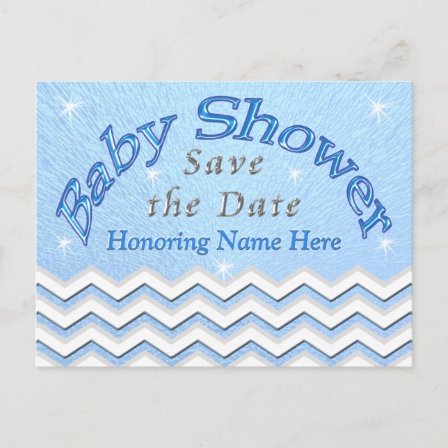 Blue Personalised Save the Date Baby Shower Cards (Front)