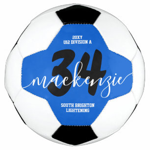 Blue Personalised Team Colours Name Jersey Number Soccer Ball