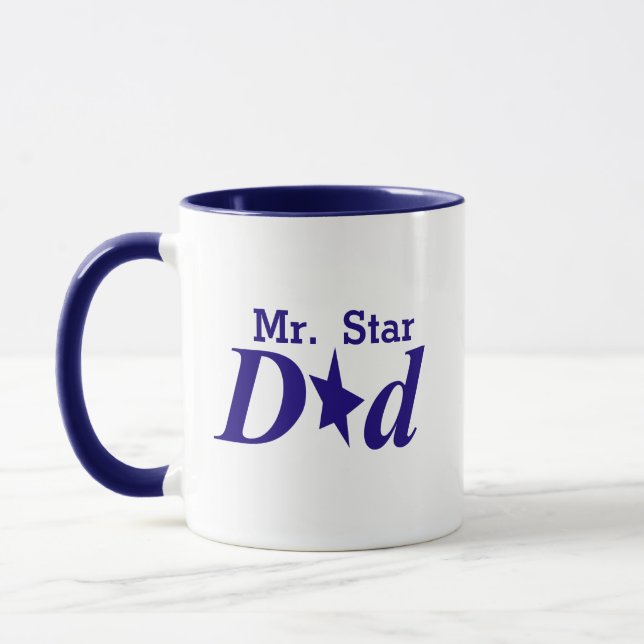 Blue Personalized Mr. Star Dad Mug (Left)