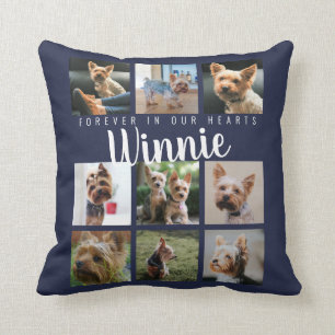 Blue Pet Photo Collage Memory Keepsake Script Name Cushion