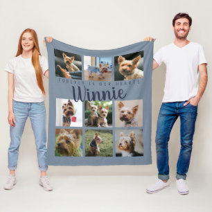 Blue Pet Photo Collage Memory Keepsake Script Name Fleece Blanket