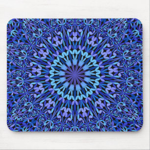 Blue Petal Kaleidoscope Mandala Mouse Pad